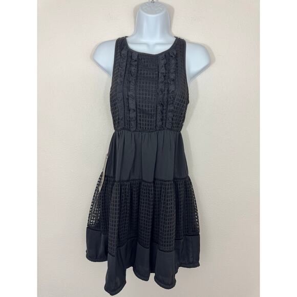 Bebe Black Sleeveless Tiered Mesh Cocktail Dress | Size 2 NWT - Picture 1 of 9